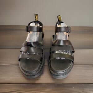 Dr. Martens Blaire Black Leather Chunky Platform SoftWair Sandals Gladiator sz 9